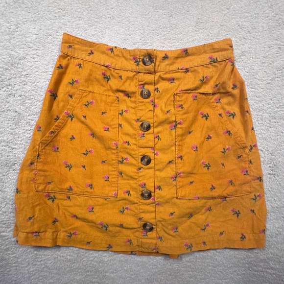 American Eagle Outfitters Dresses & Skirts - American Eagle Corduroy Skirt Floral‎ Print Button Front Pockets Women's Small
